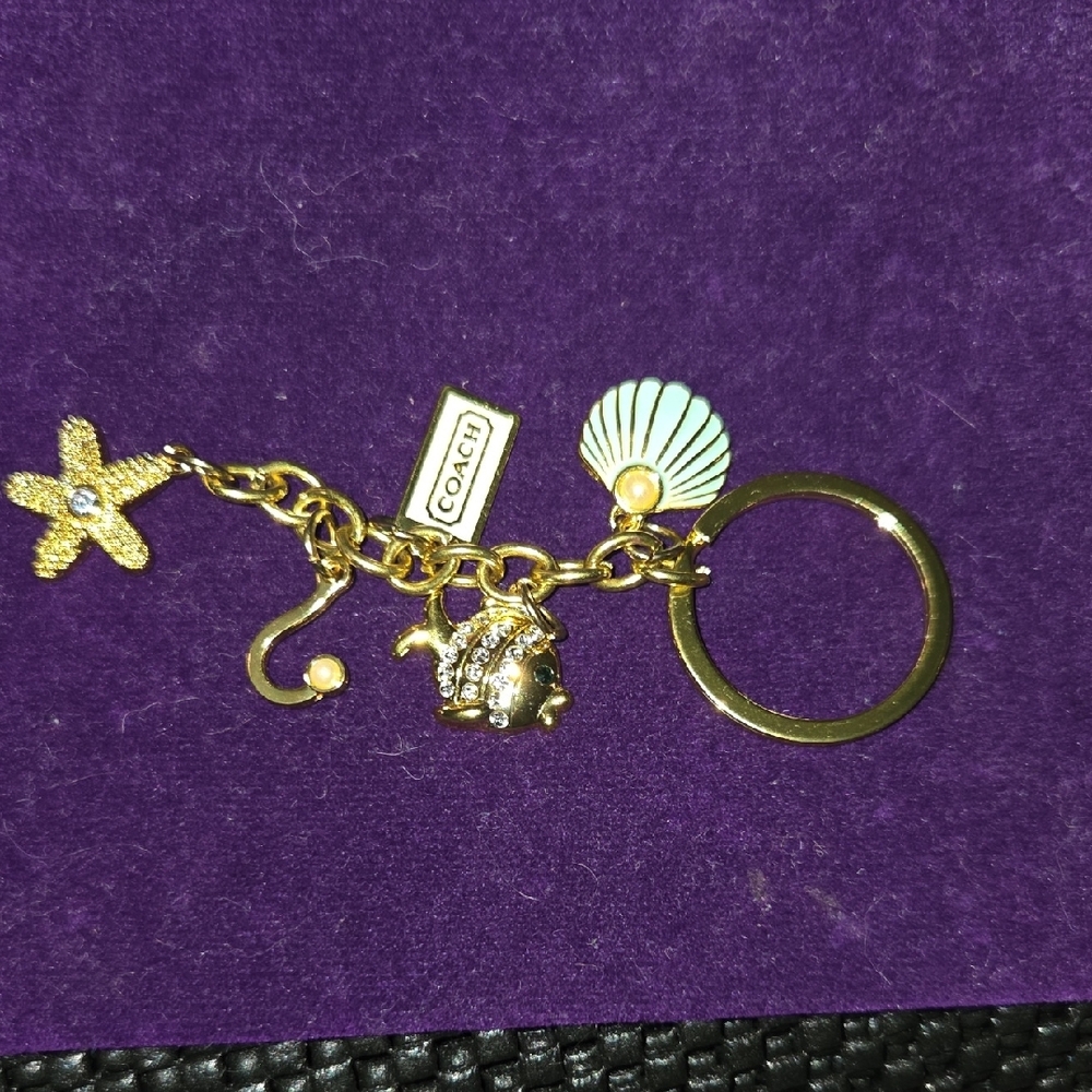 Coach Gold and Green Bag Charm Keychain